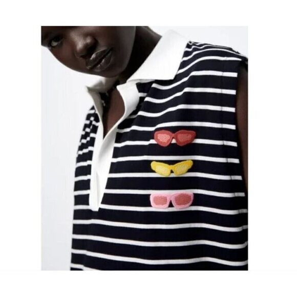 Zara Natacha Paschal Polo Dress Womens Small Striped Sleeveless Art to Wear - Picture 3 of 9